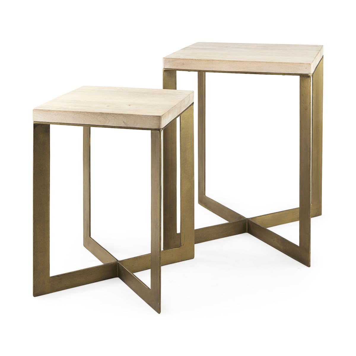 Faye (Set of 2) End Side Table Light Brown Wood | Gold Metal | Set of 2 - end-and-side-tables