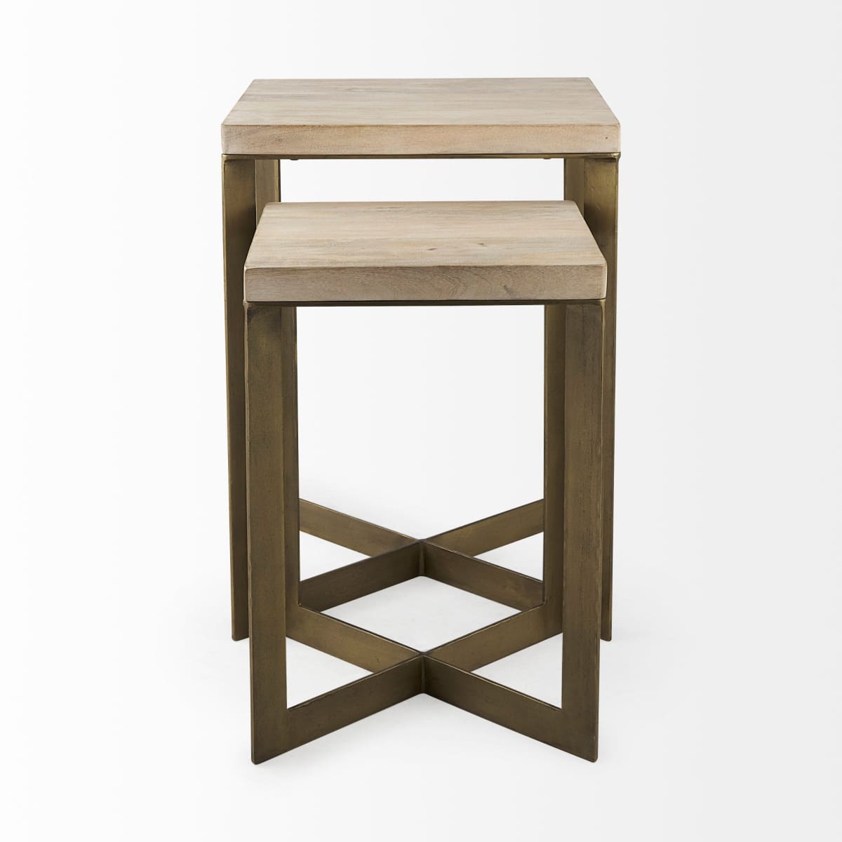 Faye (Set of 2) End Side Table Light Brown Wood | Gold Metal | Set of 2 - end-and-side-tables