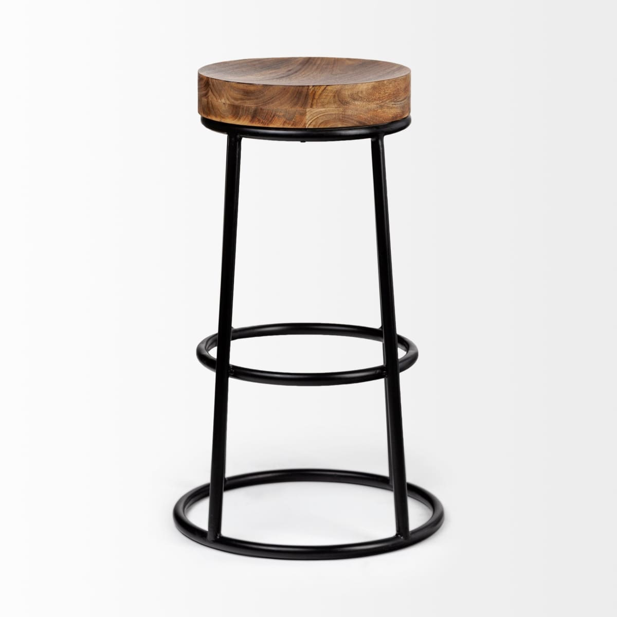 Flynn Bar Wood Seat Stool Series Brown Wood | Black Metal - bar-stools