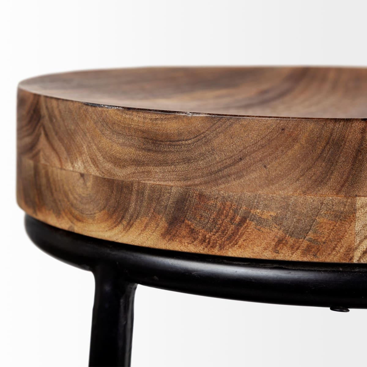 Flynn Bar Wood Seat Stool Series Brown Wood | Black Metal - bar-stools