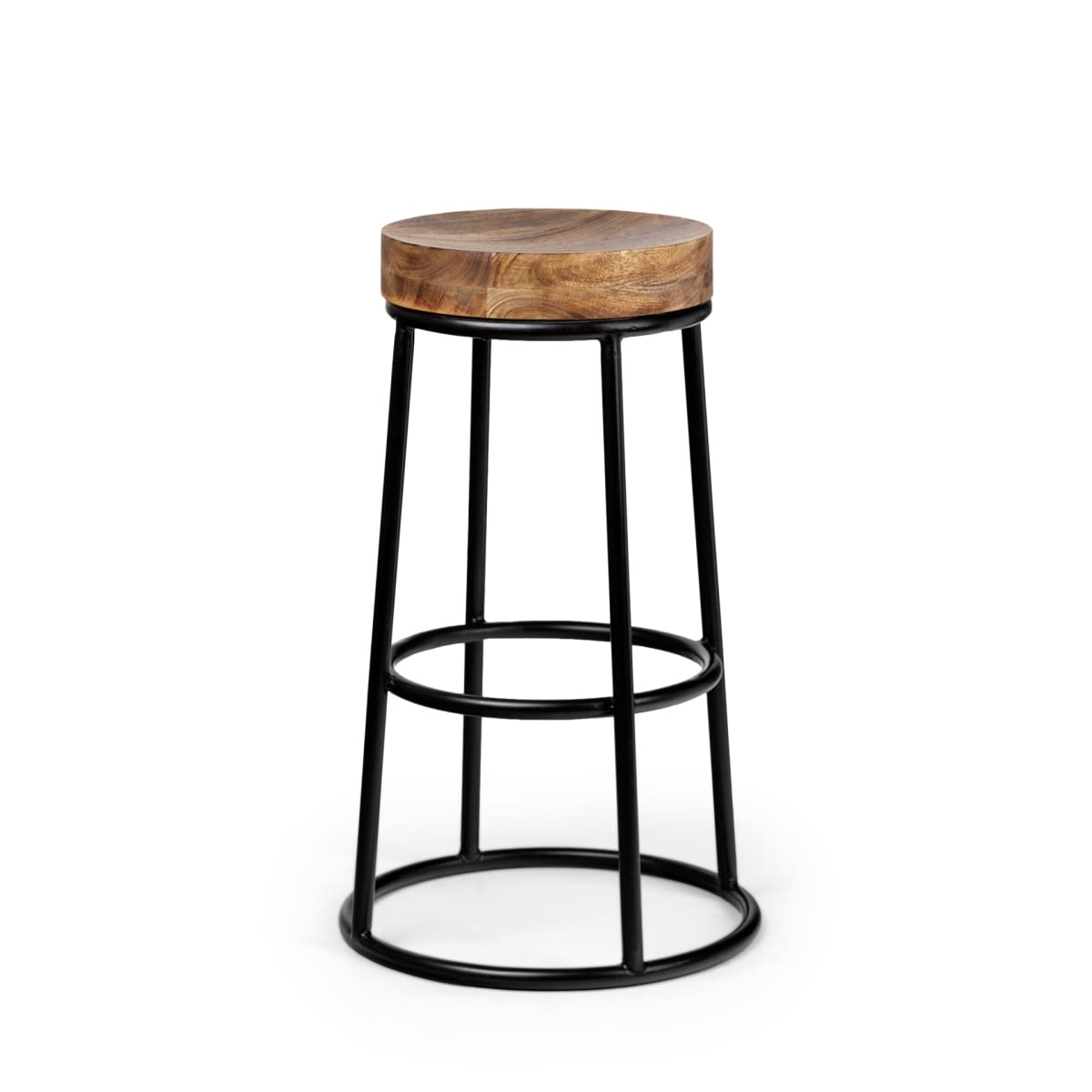 Flynn Bar Wood Seat Stool Series Brown Wood | Black Metal - bar-stools