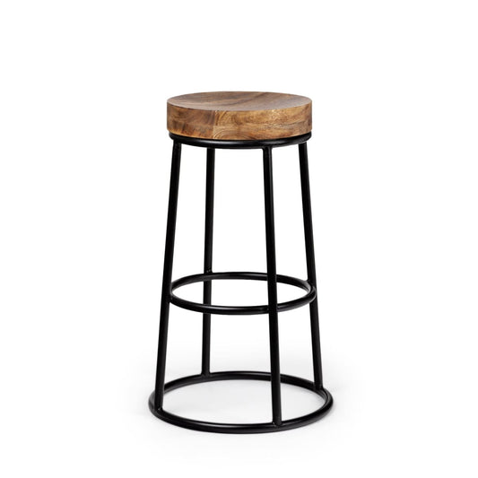 Flynn Bar Wood Seat Stool Series Brown Wood | Black Metal - bar-stools