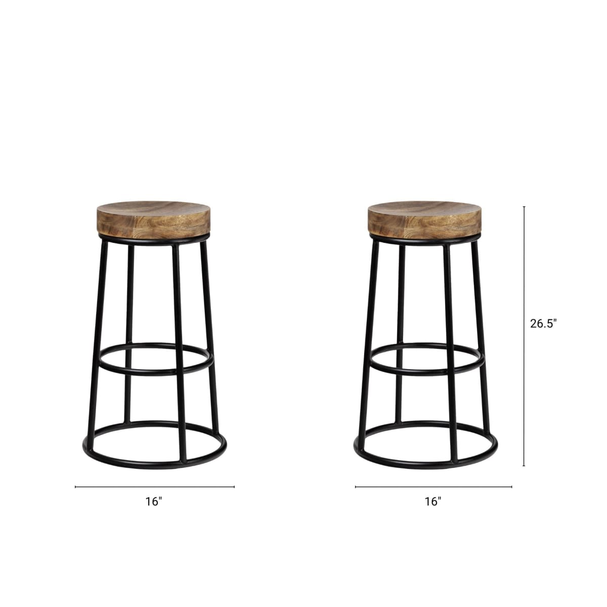 Flynn Bar Wood Seat Stool Series Brown Wood | Black Metal - bar-stools