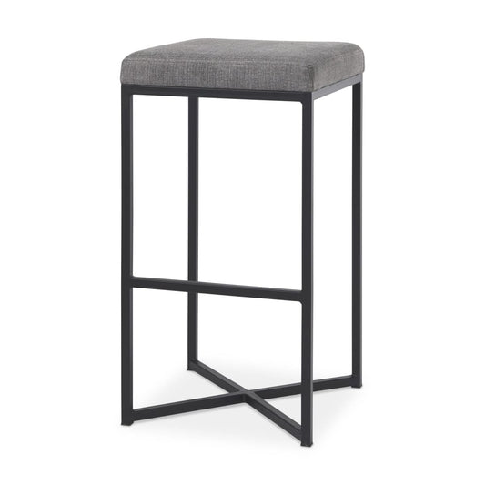 Frodo Upholstered Seat Bar Counter Stool Gray Fabric | Black Iron | Bar - bar-stools