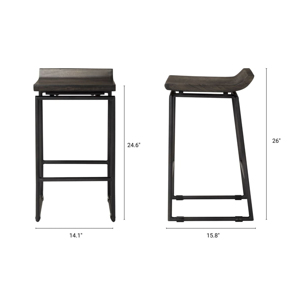 Givens Wood Seat Bar Counter Stool Black Wood | Black Metal | Counter - bar-stools