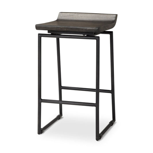 Givens Wood Seat Bar Counter Stool Black Wood | Black Metal | Counter - bar-stools