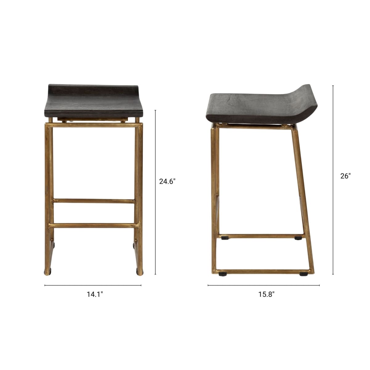 Givens Wood Seat Bar Counter Stool Brown Wood | Gold Metal | Counter - bar-stools