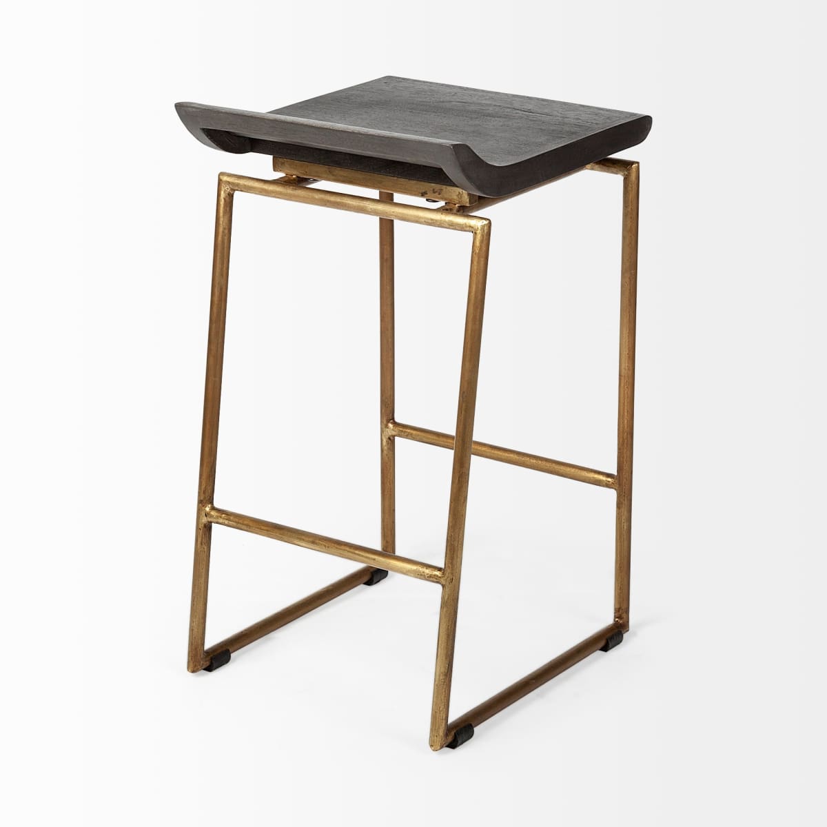 Givens Wood Seat Bar Counter Stool Brown Wood | Gold Metal | Counter - bar-stools