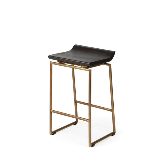 Givens Wood Seat Bar Counter Stool Brown Wood | Gold Metal | Counter - bar-stools