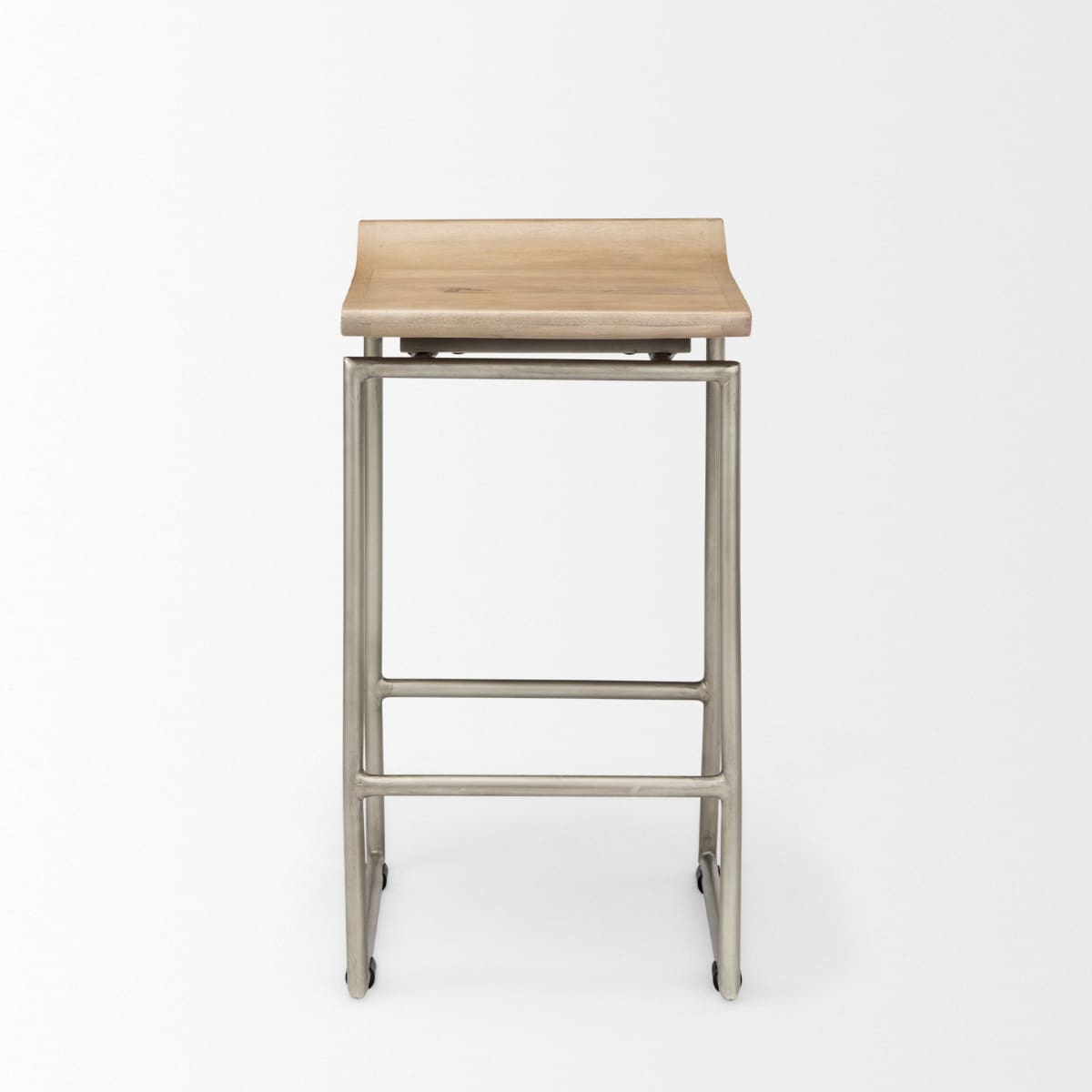 Givens Wood Seat Bar Counter Stool Brown Wood | Silver Metal | Counter - bar-stools