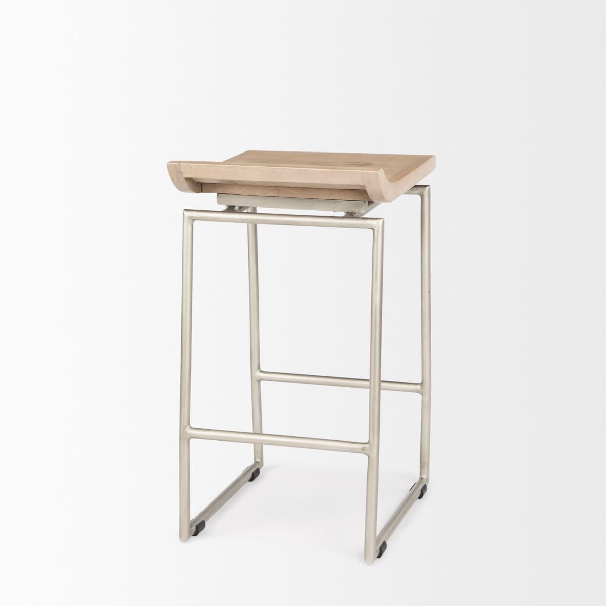 Givens Wood Seat Bar Counter Stool Brown Wood | Silver Metal | Counter - bar-stools