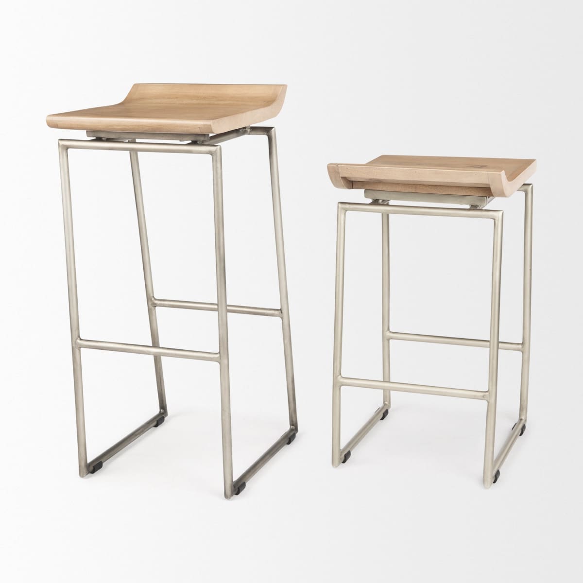 Givens Wood Seat Bar Counter Stool Brown Wood | Silver Metal | Counter - bar-stools