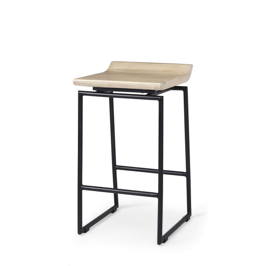 Givens Wood Seat Bar Counter Stool Natural Wood | Black Metal | Counter - bar-stools