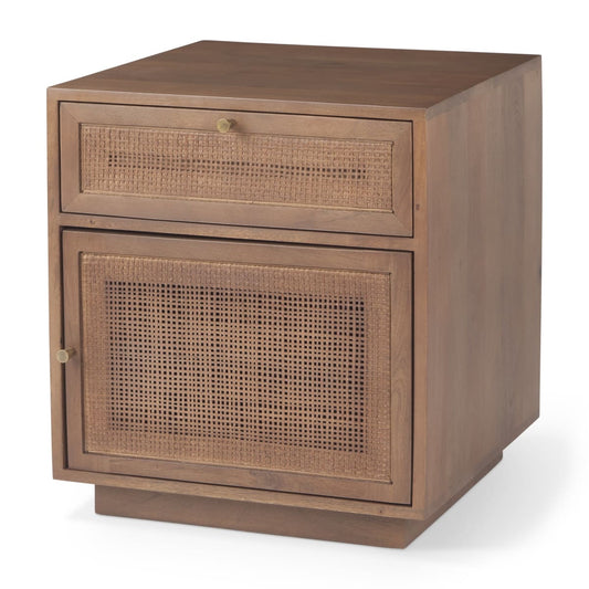 grier end side table Medium Brown Wood | Cane Accent | 1 Door & Drawer - end-and-side-tables