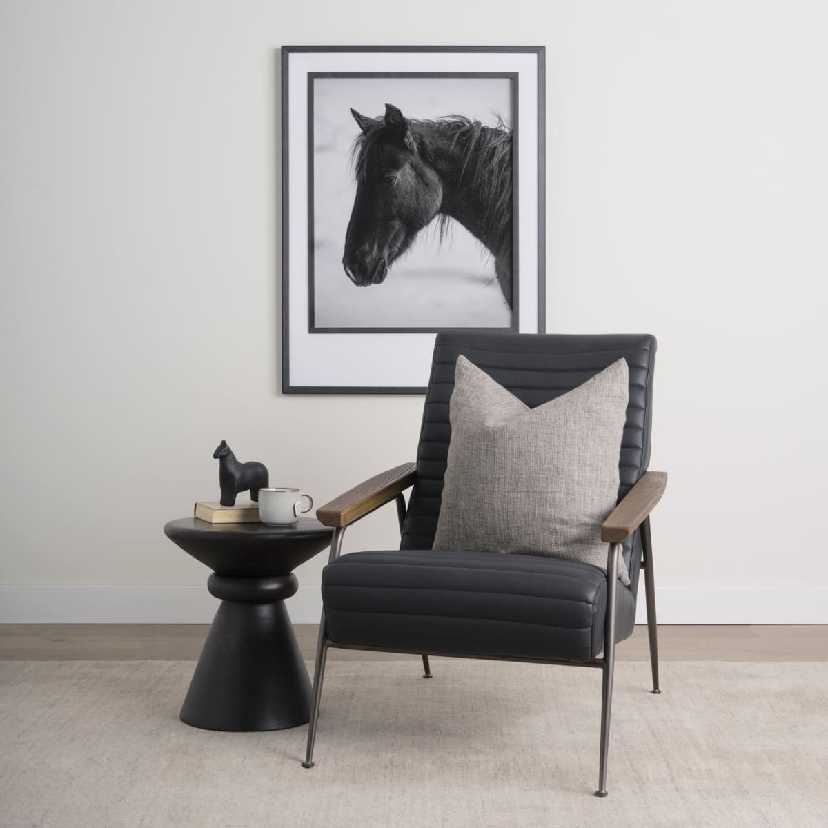 Grosjean Leather Accent Chair Black Leather | Black Metal - accent-chairs