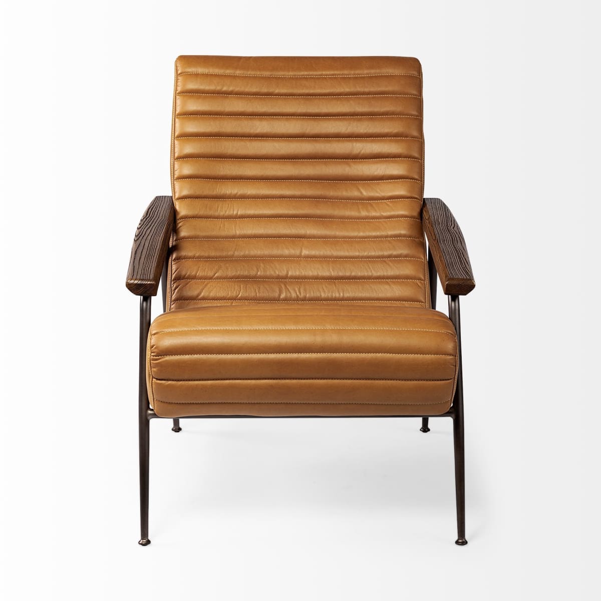 Grosjean Leather Accent Chair Brown Leather | Brown Metal - accent-chairs