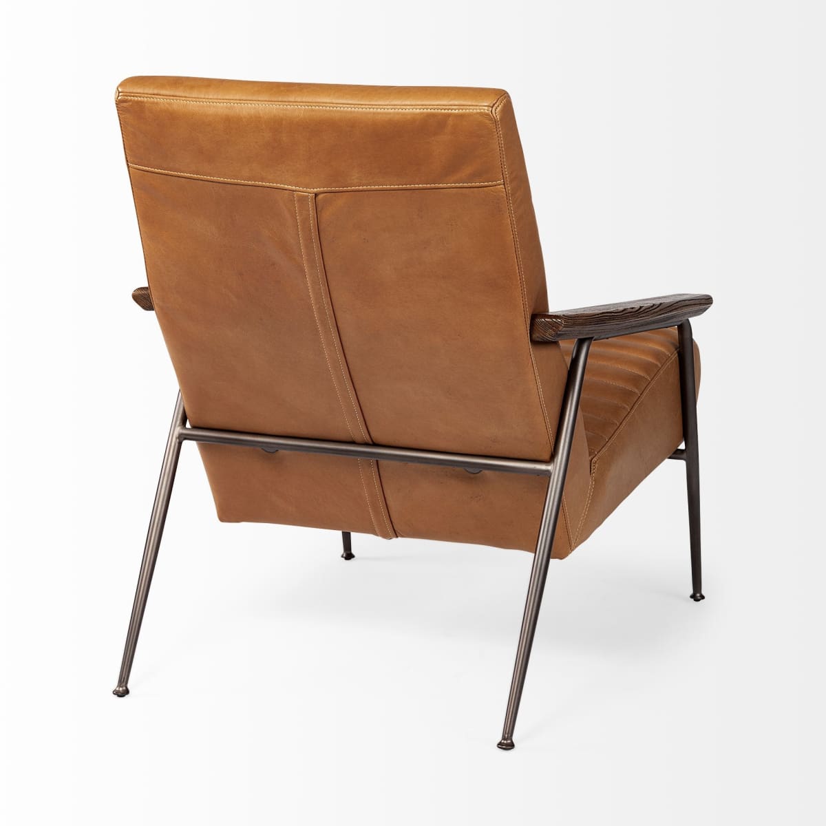 Grosjean Leather Accent Chair Brown Leather | Brown Metal - accent-chairs