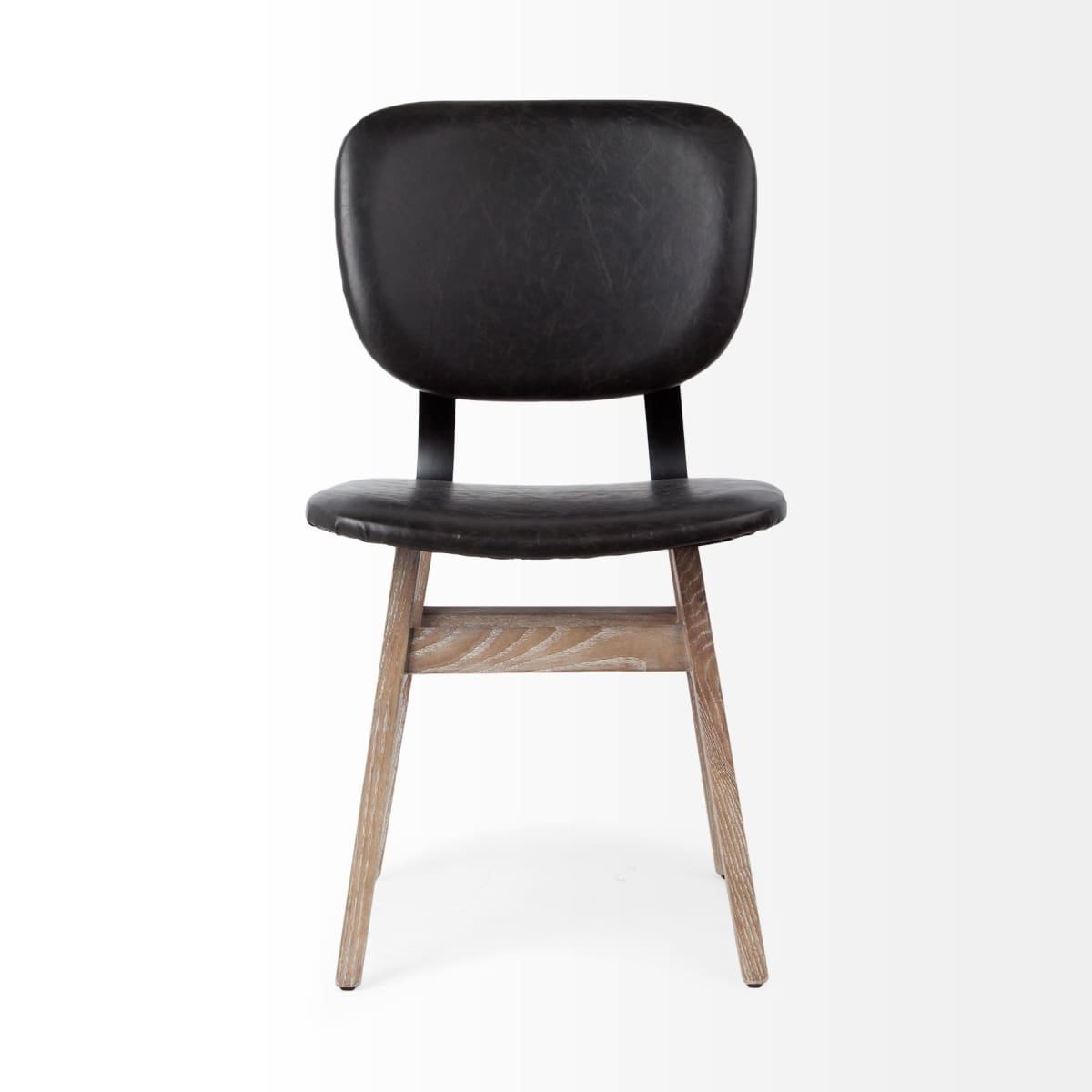 Haden Upholstered Dining Chair Black Faux Leather | Brown Wood - dining-chairs