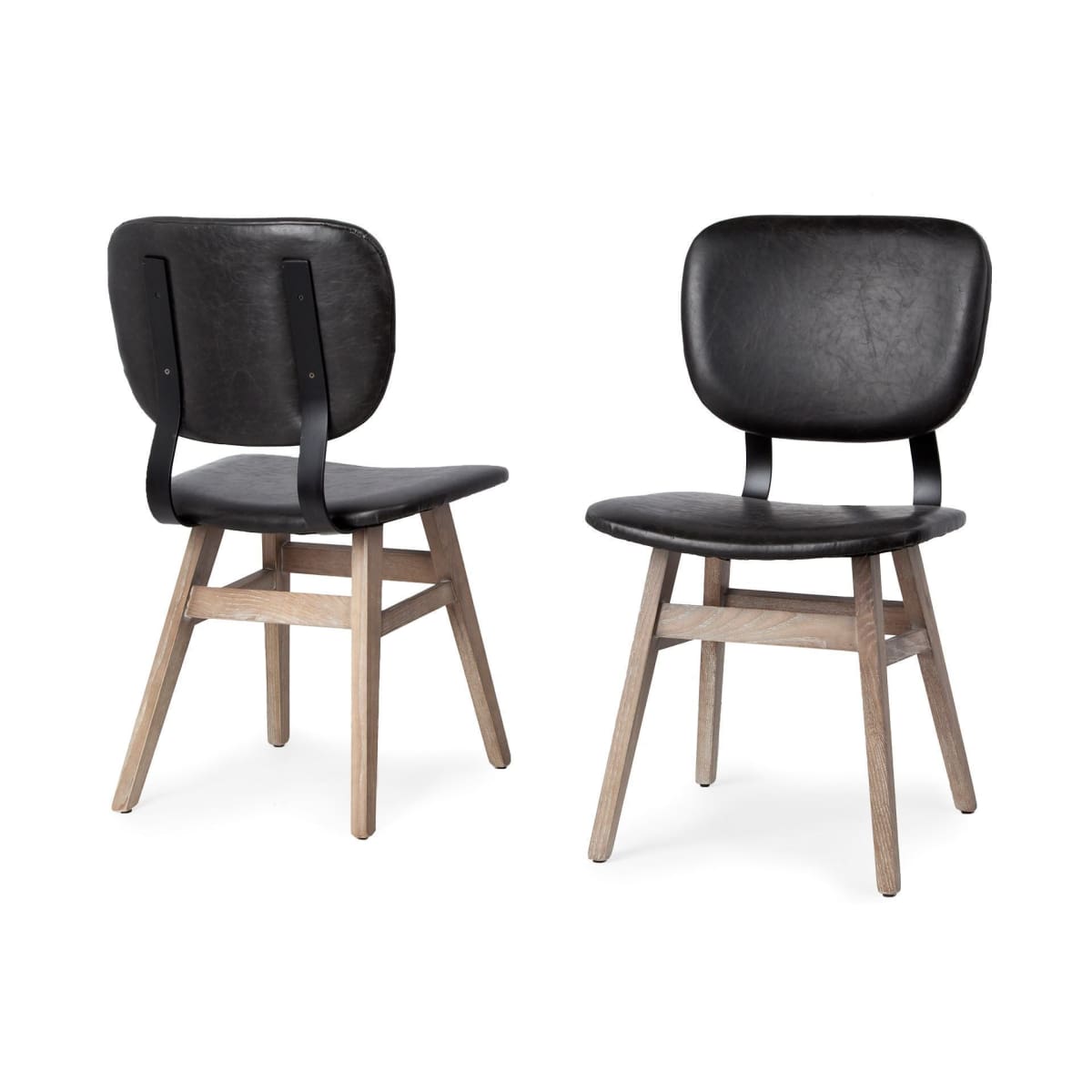 Haden Upholstered Dining Chair Black Faux Leather | Brown Wood - dining-chairs