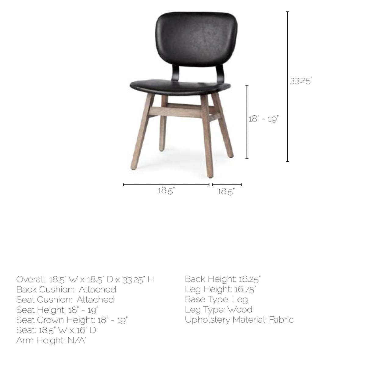 Haden Upholstered Dining Chair Black Faux Leather | Brown Wood - dining-chairs