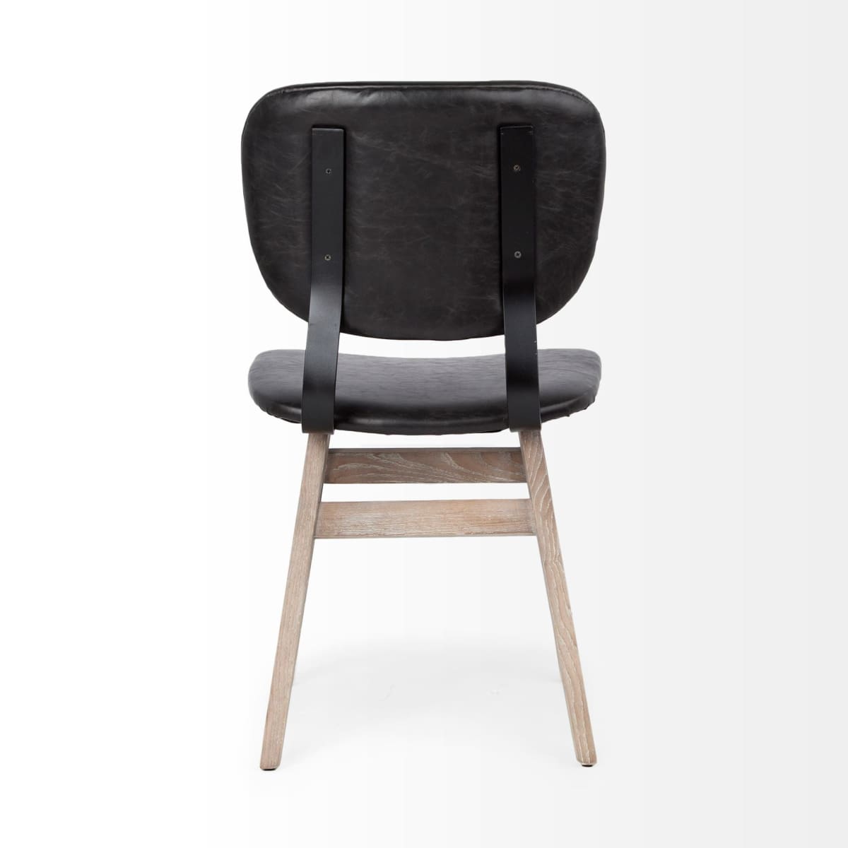 Haden Upholstered Dining Chair Black Faux Leather | Brown Wood - dining-chairs