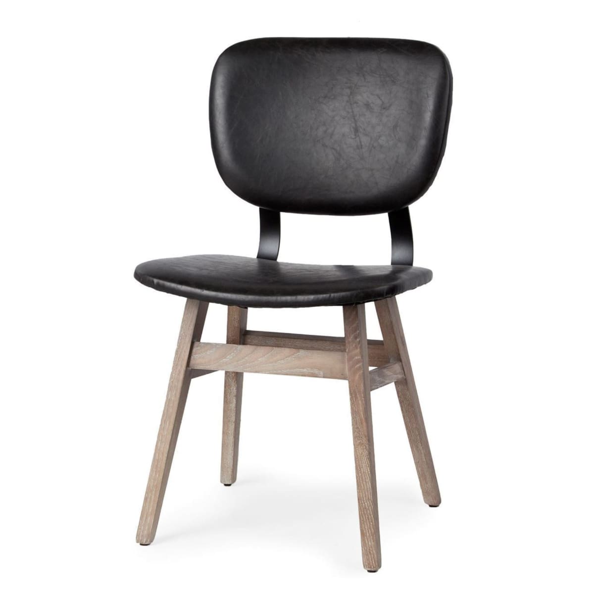 Haden Upholstered Dining Chair Black Faux Leather | Brown Wood - dining-chairs