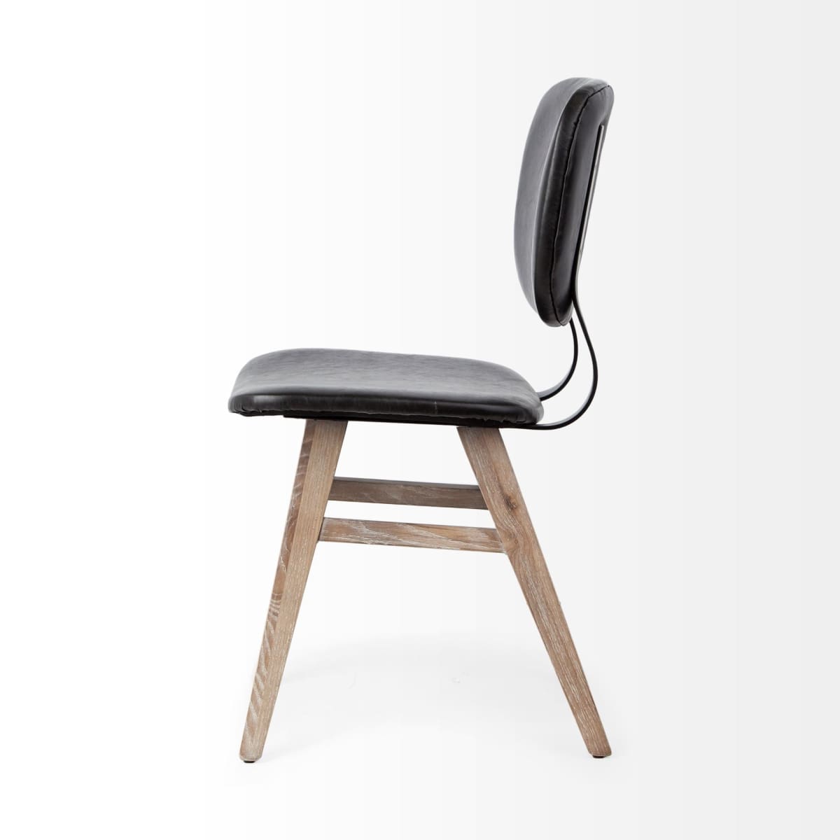Haden Upholstered Dining Chair Black Faux Leather | Brown Wood - dining-chairs
