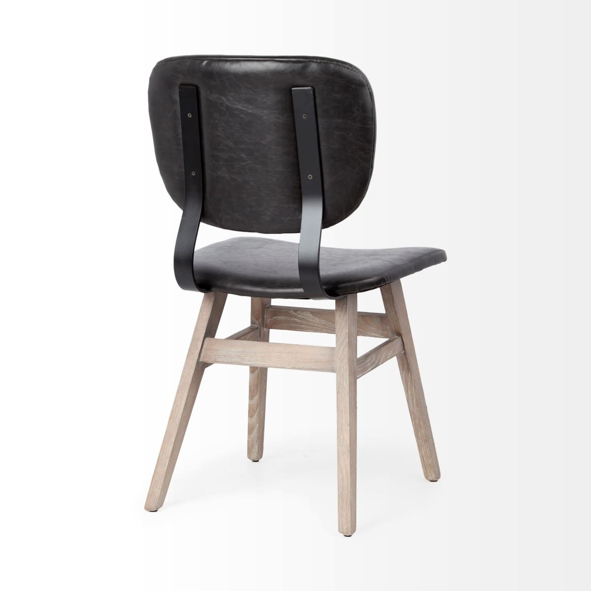Haden Upholstered Dining Chair Black Faux Leather | Brown Wood - dining-chairs