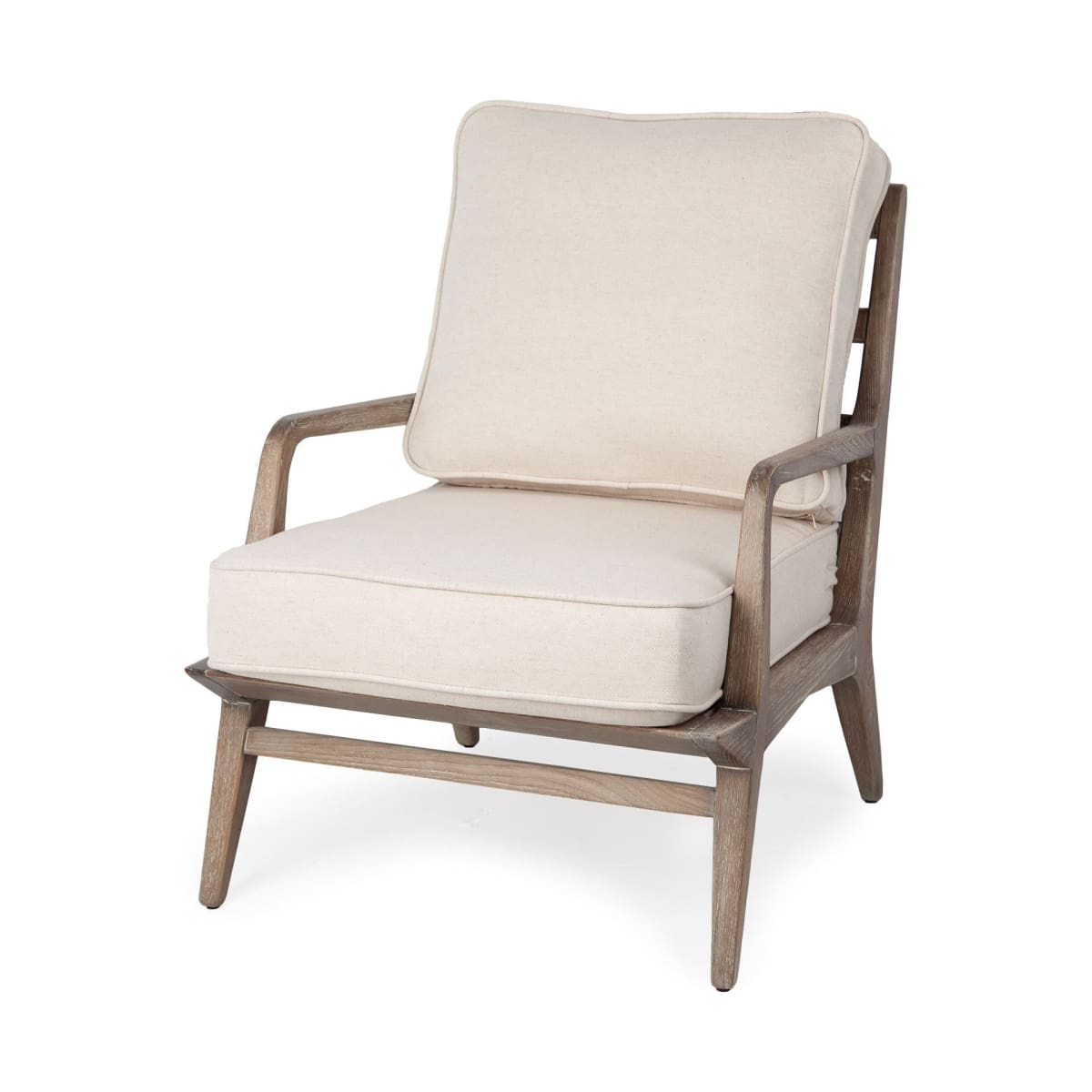 Harman Upholstered Accent Chair Off-White Fabric | Brown Wood - accent-chairs