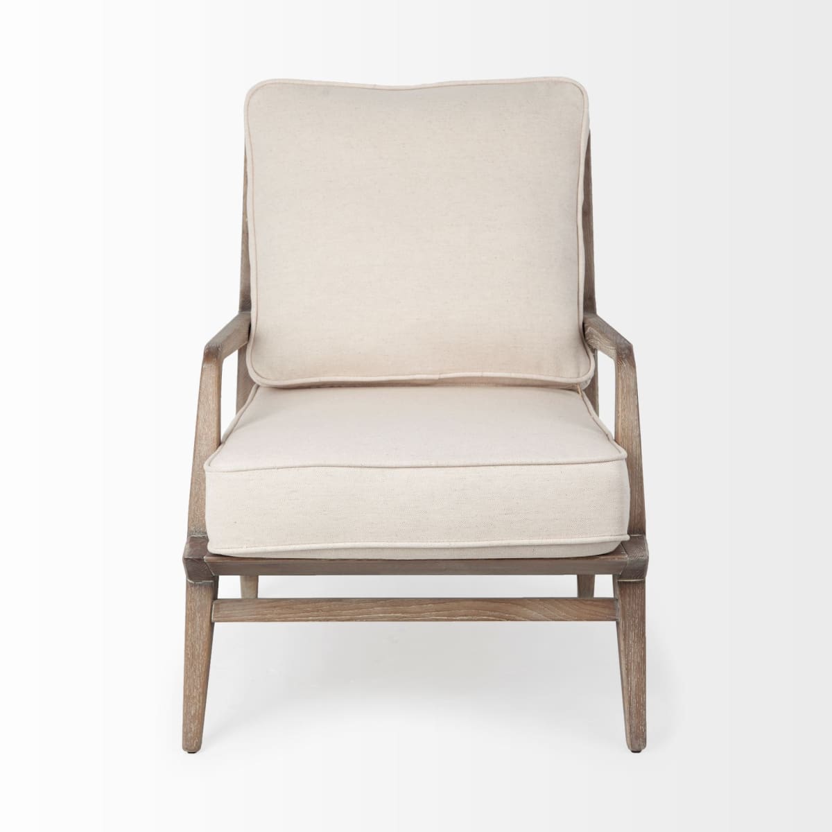Harman Upholstered Accent Chair Off-White Fabric | Brown Wood - accent-chairs