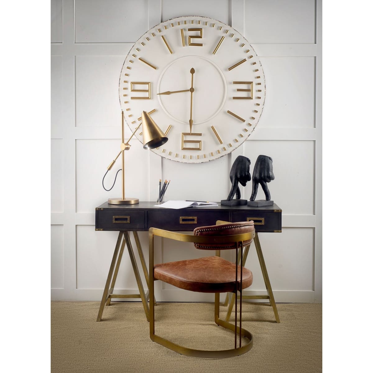 Hollyfield Dining Chair Brown Leather | Gold Metal - dining-chairs