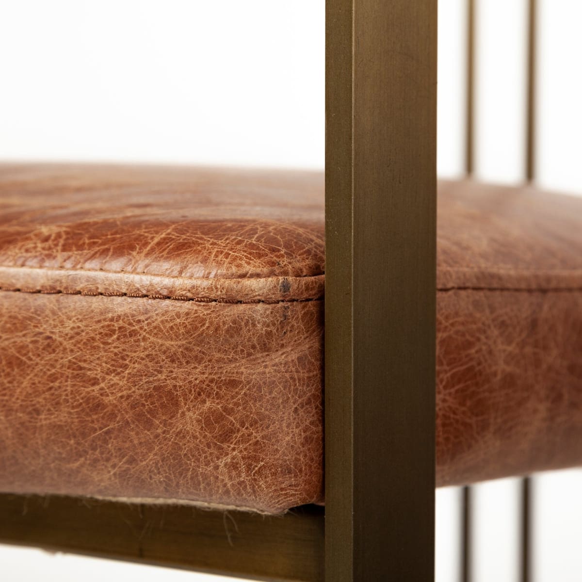Hollyfield Dining Chair Brown Leather | Gold Metal - dining-chairs