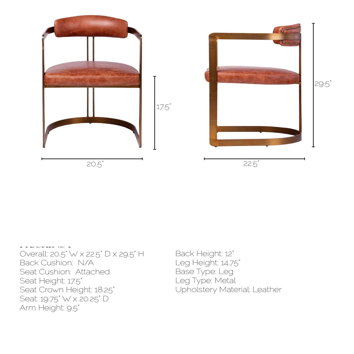 Hollyfield Dining Chair Brown Leather | Gold Metal - dining-chairs