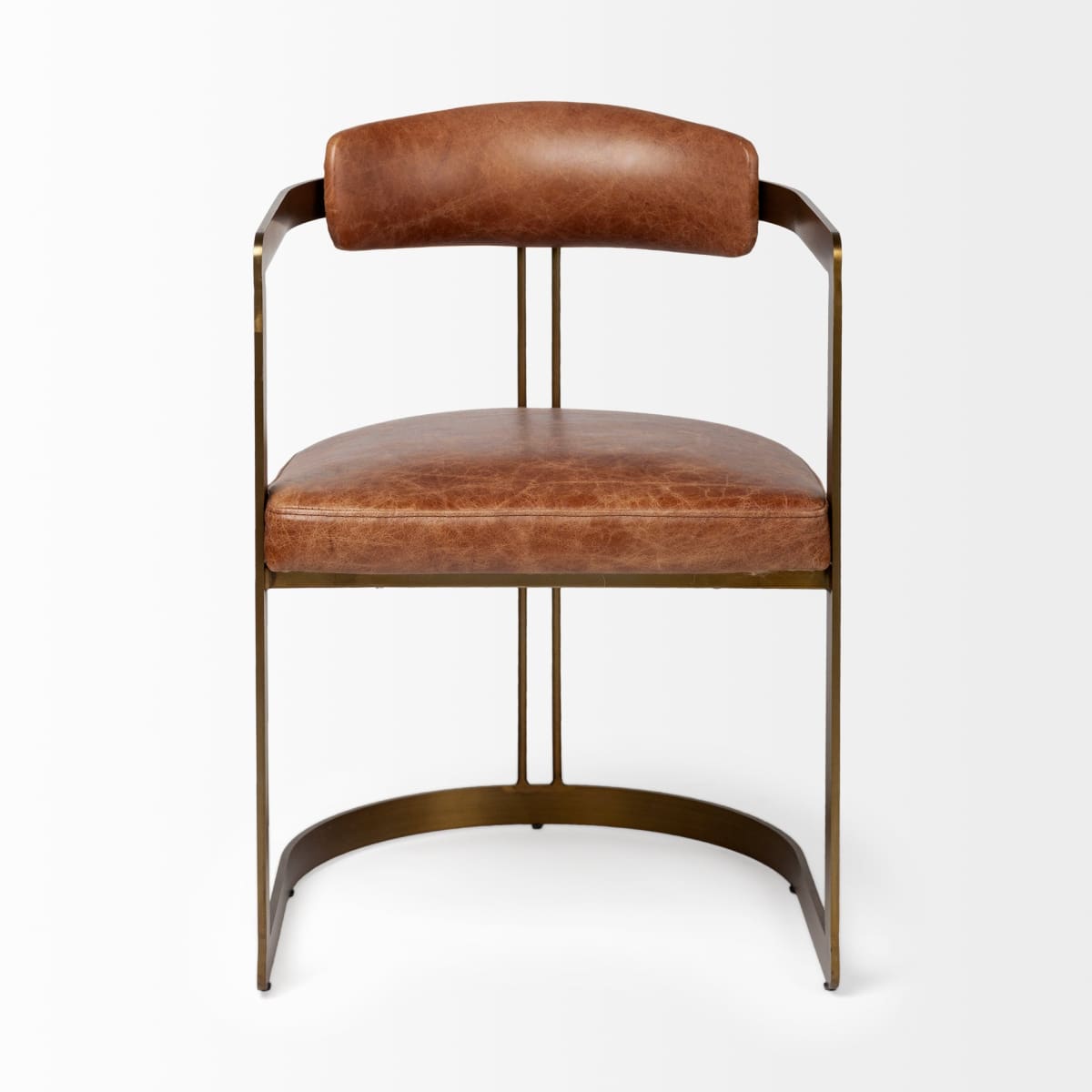 Hollyfield Dining Chair Brown Leather | Gold Metal - dining-chairs