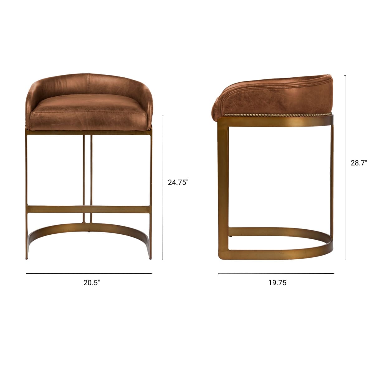 Hollyfield Leather Seat Bar Counter Stool Brown Leather | Gold Metal | Counter - bar-stools