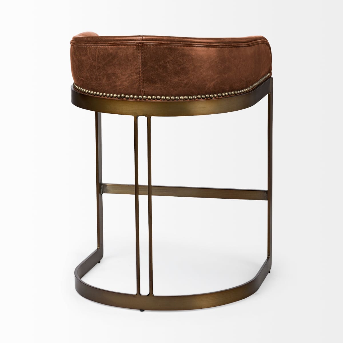Hollyfield Leather Seat Bar Counter Stool Brown Leather | Gold Metal | Counter - bar-stools