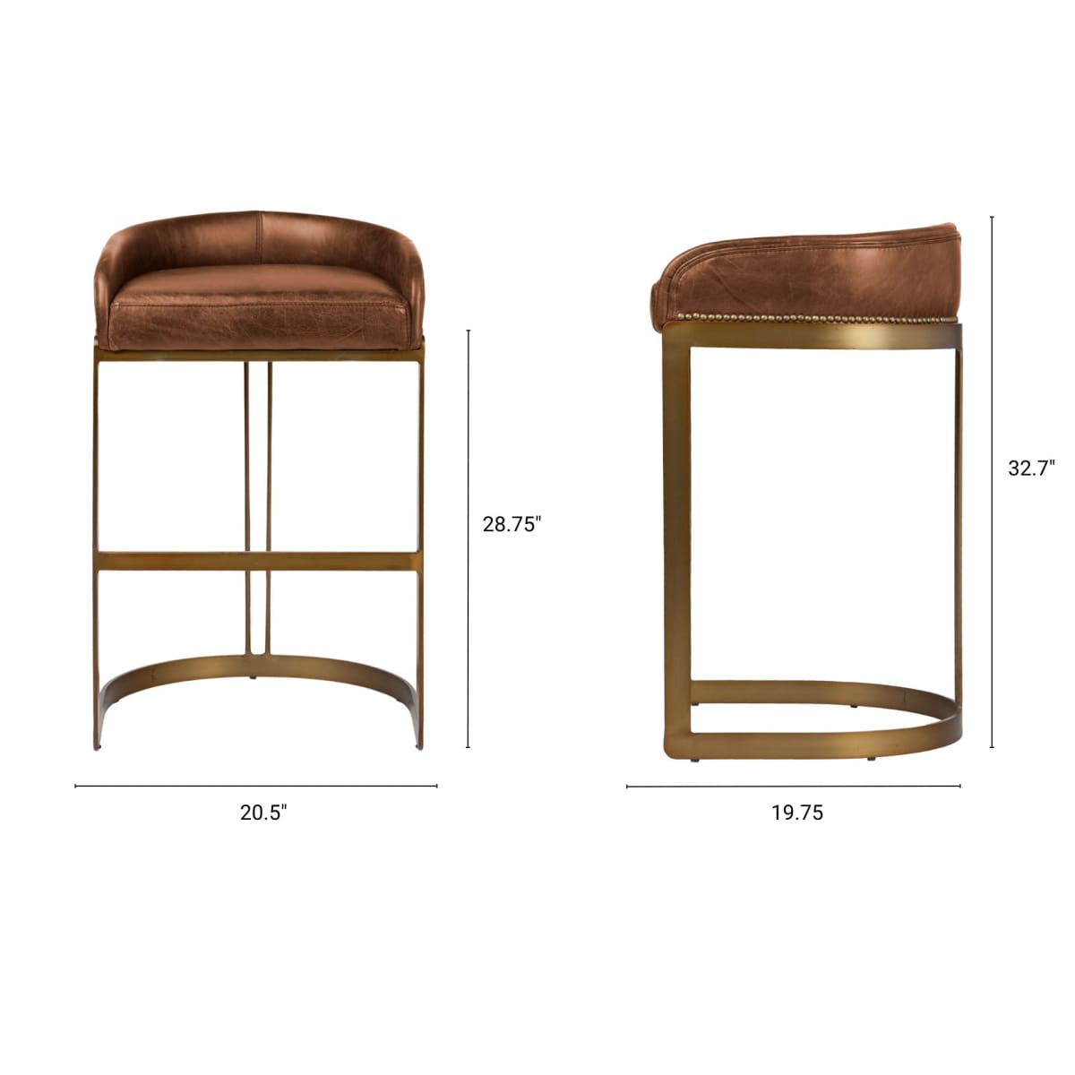 Hollyfield Leather Seat Bar Counter Stool Brown Leather | Gold Metal | Bar - bar-stools