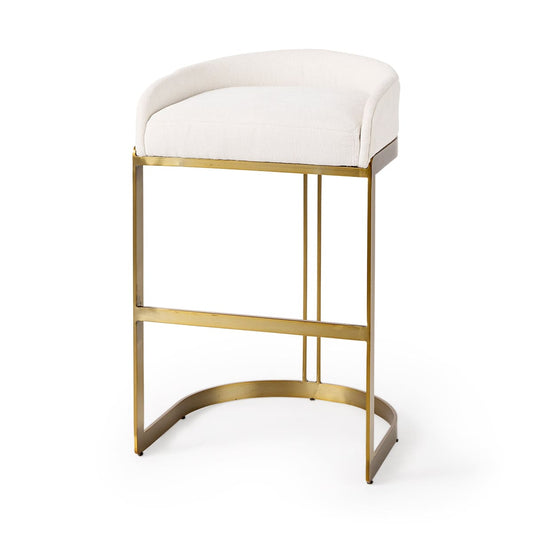 Hollyfield Upholsterd Seat Bar Counter Stool Cream Fabric | Gold Metal | Bar - bar-stools
