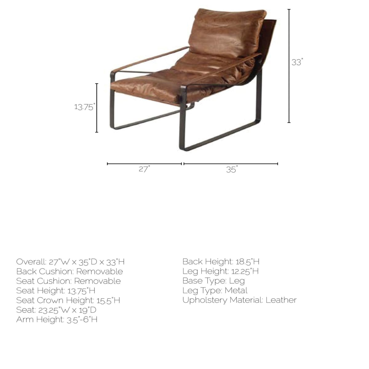 Hornet Leather Accent Chair Brown Leather | Black Metal - accent-chairs