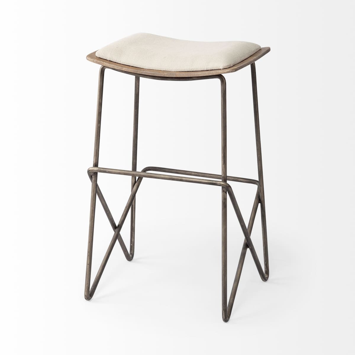 Katniss Upholstered Seat Bar Counter Stool Cream Fabric | Gold Metal | Counter - bar-stools