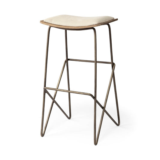 Katniss Upholstered Seat Bar Counter Stool Cream Fabric | Gold Metal | Bar - bar-stools