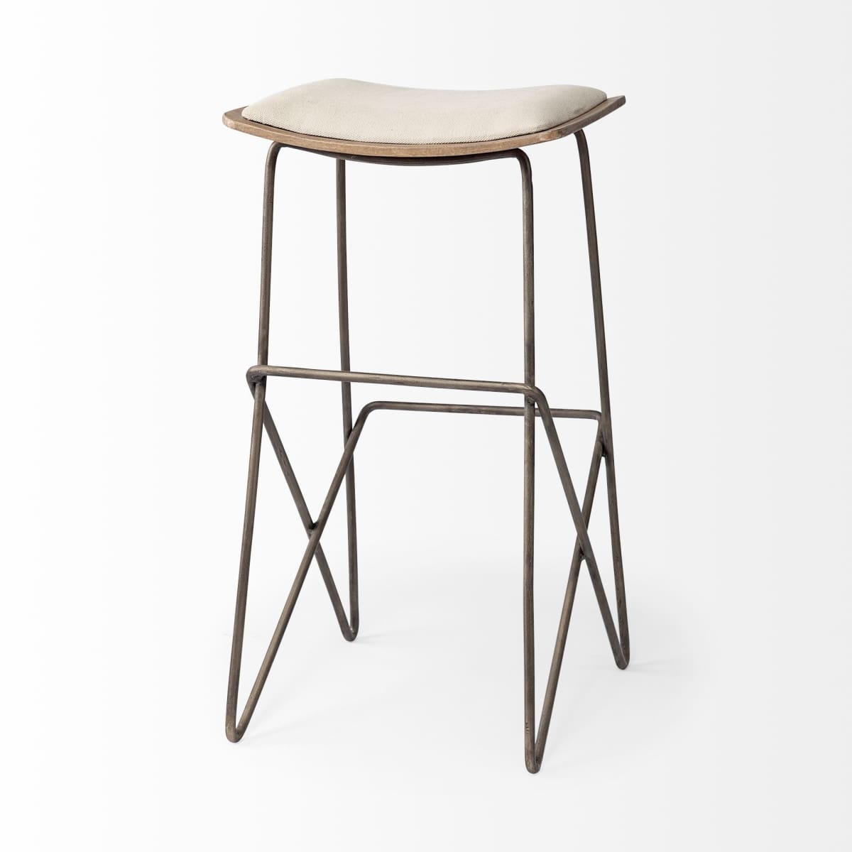 Katniss Upholstered Seat Bar Counter Stool Cream Fabric | Gold Metal | Bar - bar-stools