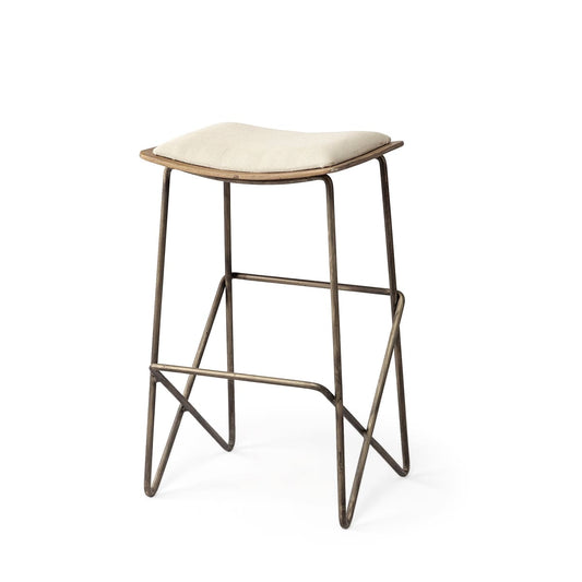 Katniss Upholstered Seat Bar Counter Stool Cream Fabric | Gold Metal | Counter - bar-stools