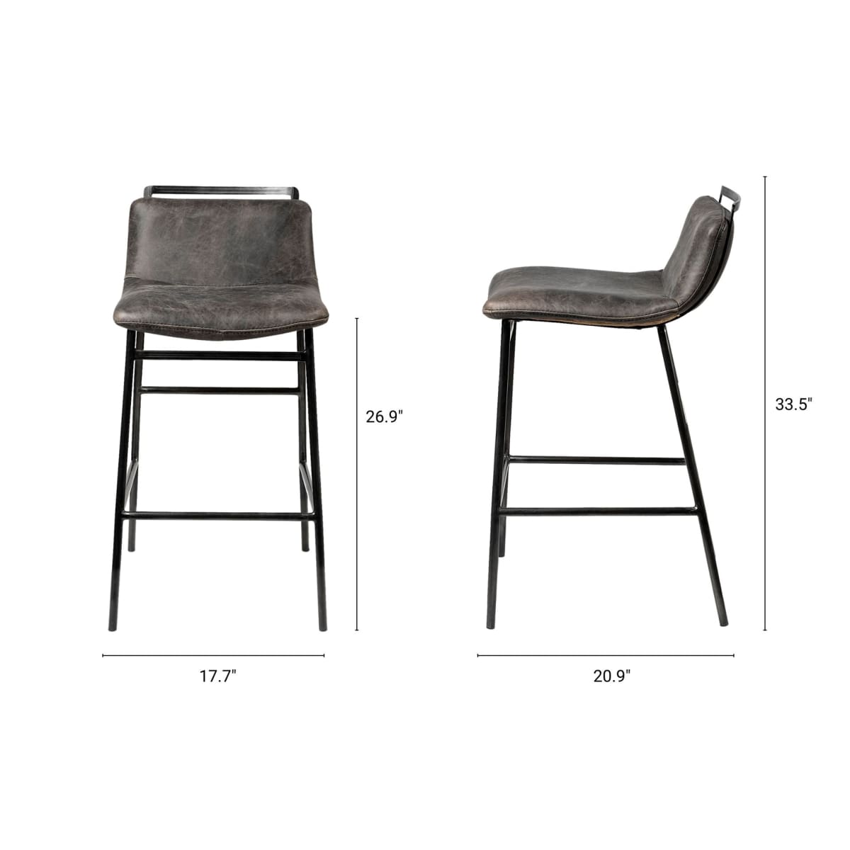 Kavalan Leather Seat Bar Counter Stool Ebony Leather | Black Metal | Counter - bar-stools