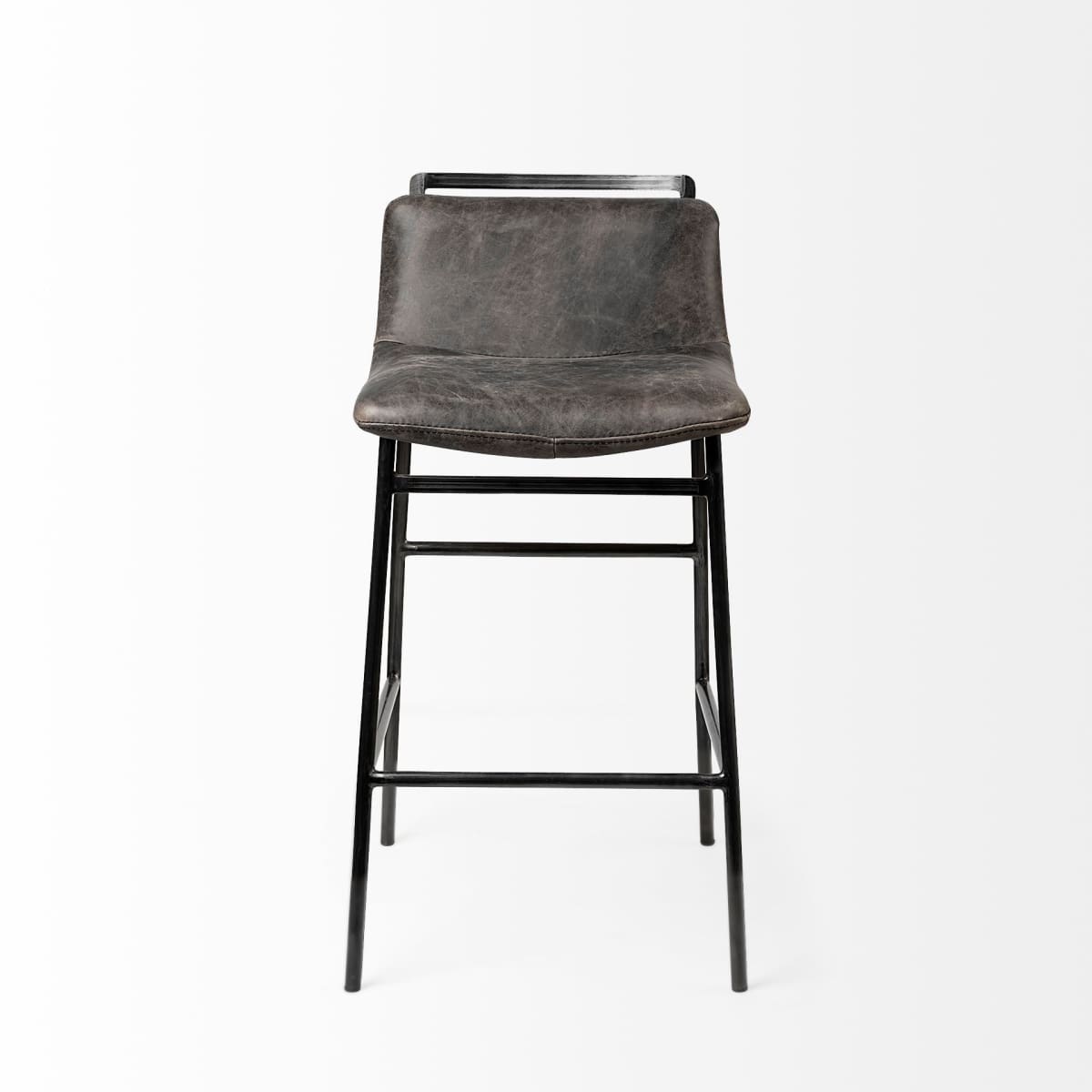 Kavalan Leather Seat Bar Counter Stool Ebony Leather | Black Metal | Counter - bar-stools
