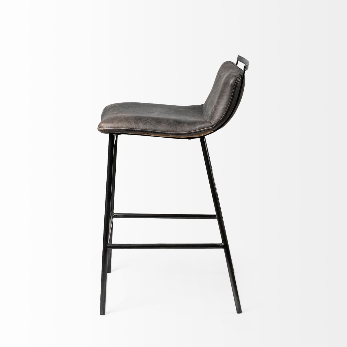 Kavalan Leather Seat Bar Counter Stool Ebony Leather | Black Metal | Counter - bar-stools