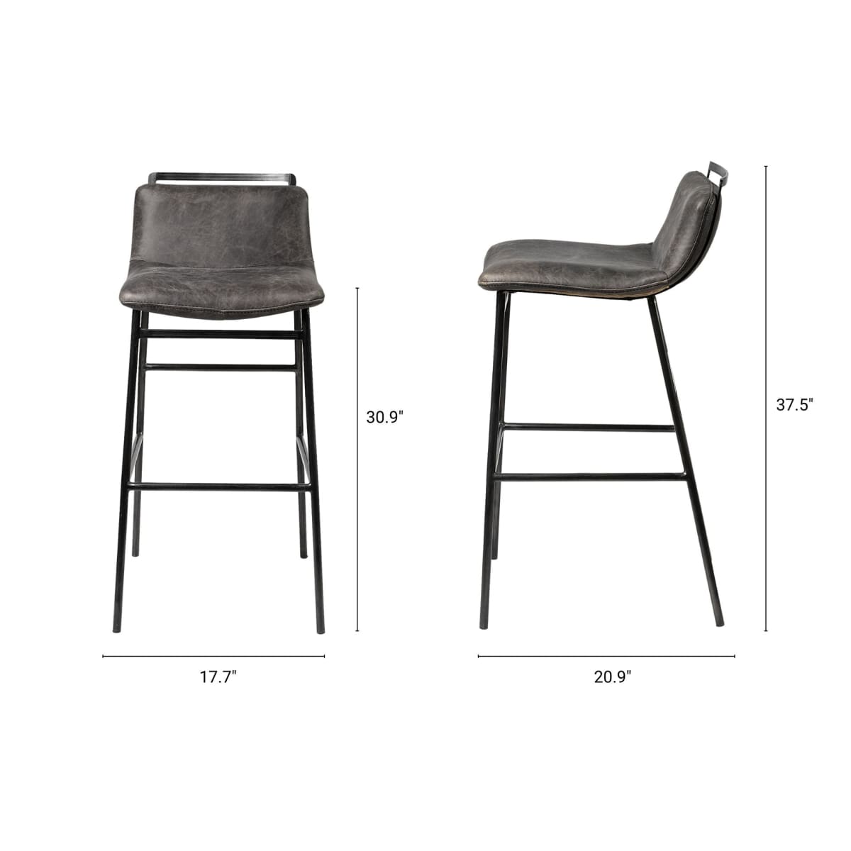 Kavalan Leather Seat Bar Counter Stool Ebony Leather | Black Metal | Bar - bar-stools