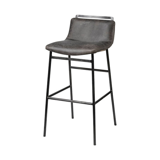 Kavalan Leather Seat Bar Counter Stool Ebony Leather | Black Metal | Bar - bar-stools