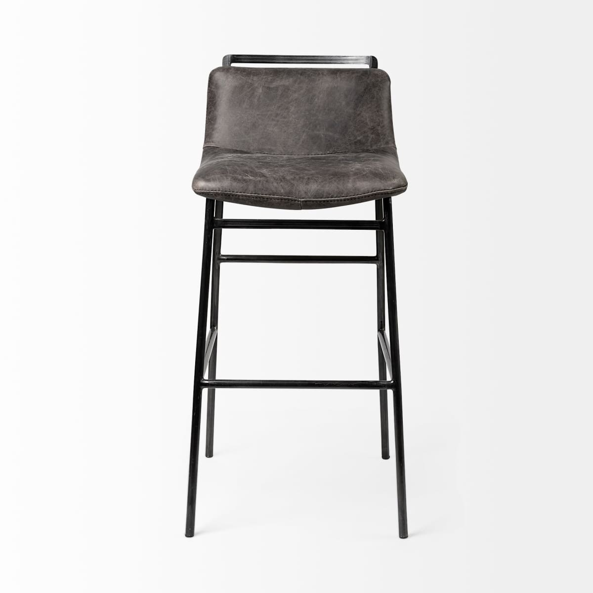 Kavalan Leather Seat Bar Counter Stool Ebony Leather | Black Metal | Bar - bar-stools