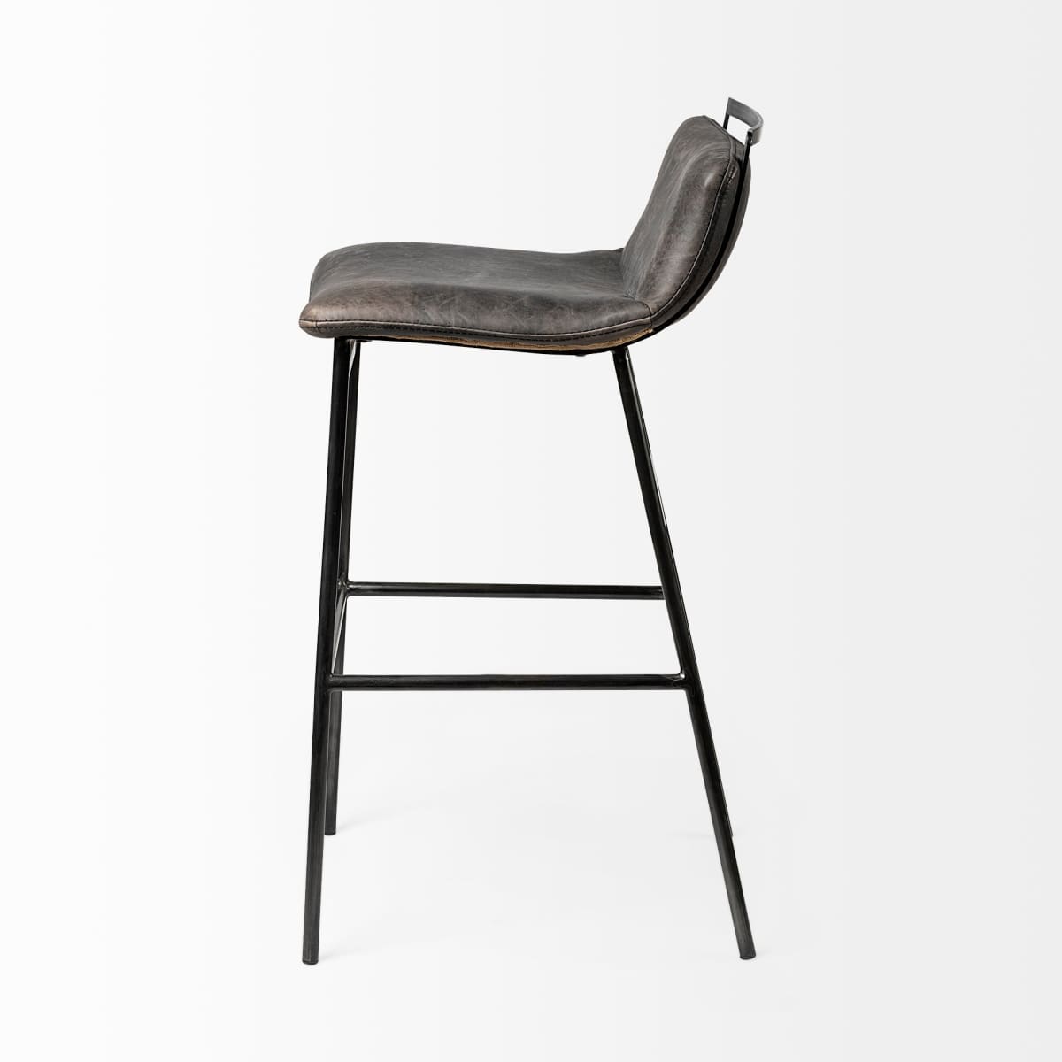 Kavalan Leather Seat Bar Counter Stool Ebony Leather | Black Metal | Bar - bar-stools